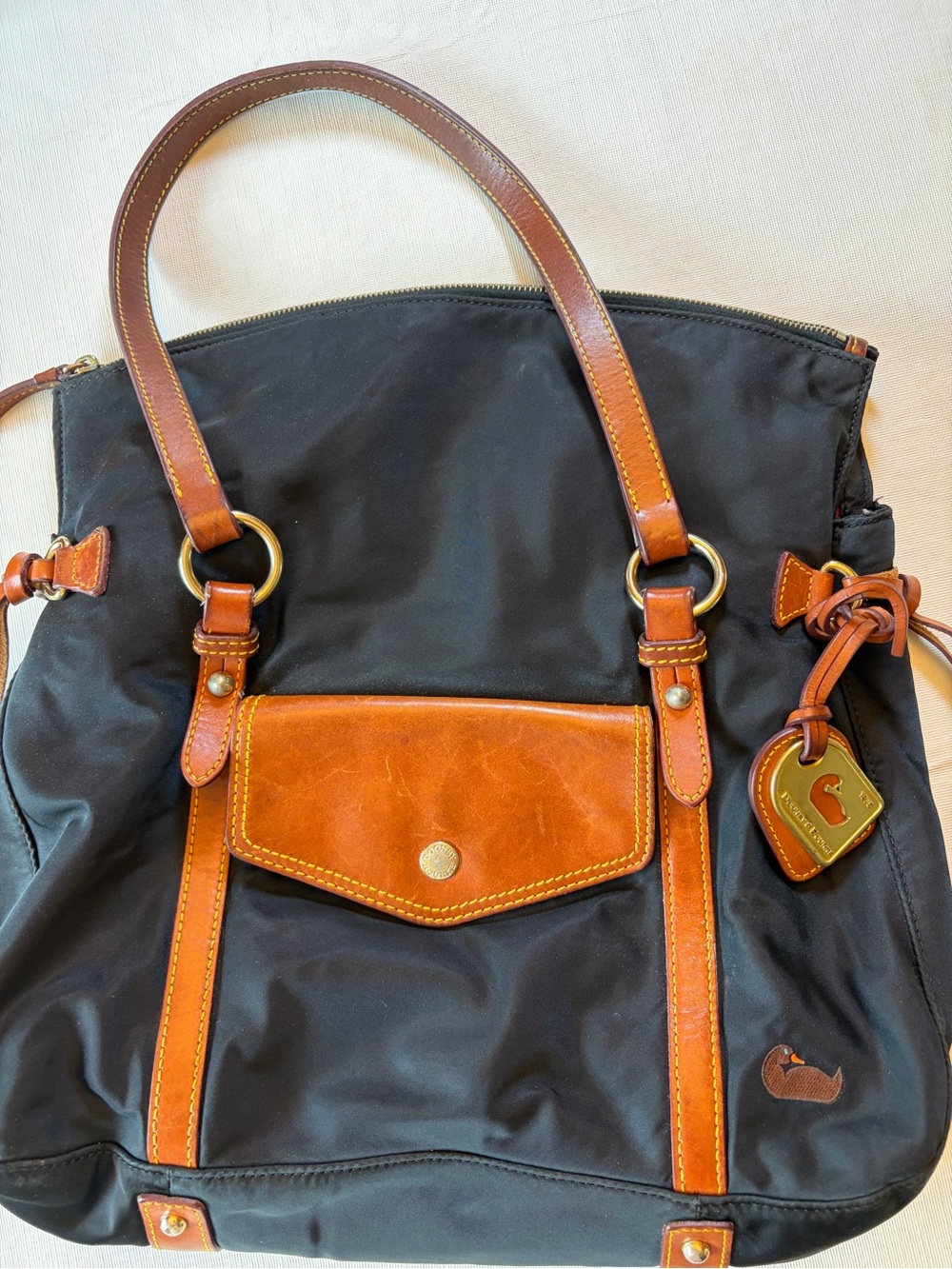 Vintage Dooney & Bourke Black and Brown Leather-Trim Tote Bag